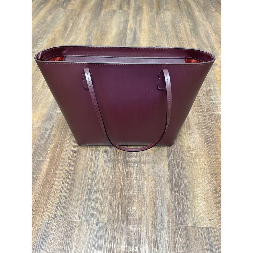Kate Spade New York Leather Tote Bag Burgundy Plum Top Zip Shoulder Bag - Picture 7 of 16